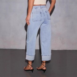 New Stretch Trousers Washed High Waisted Jeans Fashionable Casual and Versatile Wide Leg Jeans for Women