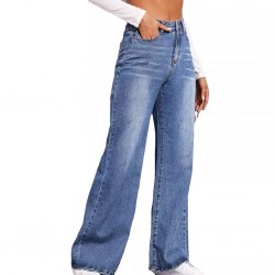  European and American Foreign Trade Hot Style Washed Cat Whisker Monkey Craft Loose High Waisted Wide Leg Jeans for Women