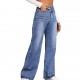  European and American Foreign Trade Hot Style Washed Cat Whisker Monkey Craft Loose High Waisted Wide Leg Jeans for Women