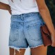 New European and American summer casual elegant washed ripped skirt light blue women's denim shorts