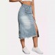 New Spring/Summer New Cross Border American Retro Denim Skirt for Women Fashionable Slit Spliced ​​Midi A Line Skirt