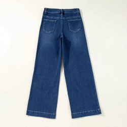 European and American Cross Border Amazon SpringNew Dark Blue High Waisted Wide Leg Jeans for Women Fashionable Retro Straight Leg Pants