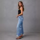 Cross border new wide leg pants tasseled washed tie dyed ripped high waisted jeans straight leg casual trousers for women.