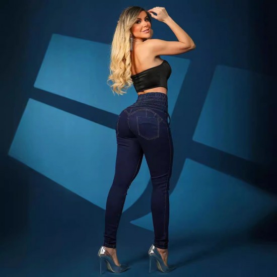 Factory direct cross bordernew strappy slim fit skinny jeans for women high waisted slimming hip lifting trousers in stock