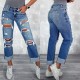 Factory direct sales new cross border women's ripped jeans with pockets slimming European straight leg pants