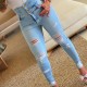 Spring/Autumn New High Waisted Slimming Denim Pants for Women Amazon Hot Selling Ripped Skinny Pants Highly Stretch and Slimming