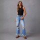 Cross border new wide leg pants tasseled washed tie dyed ripped high waisted jeans straight leg casual trousers for women.