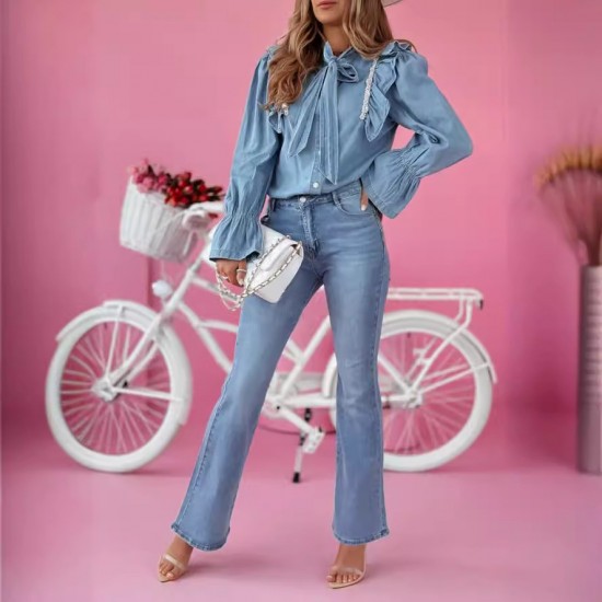 Amazon Cross Border European and AmericanSpring/Summer New Flared Jeans for Women Stylish and Elegant Commuter Casual Pants