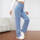New cross border European and American high waisted washed women's jeans Amazon's fashionable and versatile long straight leg pants.