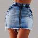High waistedsummer new cross border zippered denim miniskirt for women stretch fitting ripped hip skirt