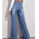  European and American Foreign Trade Hot Style Washed Cat Whisker Monkey Craft Loose High Waisted Wide Leg Jeans for Women