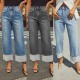 Amazon cross borderspring and summer new stretch straight jeans for women quality retro high waisted trousers with cuffs