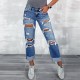 Factory direct sales new cross border women's ripped jeans with pockets slimming European straight leg pants