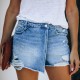 New European and American summer casual elegant washed ripped skirt light blue women's denim shorts