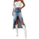 Amazon cross borderSpring new high waisted irregular raw edge denim skirt for women distressed and washed.