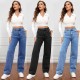 New cross border European and American high waisted washed women's jeans Amazon's fashionable and versatile long straight leg pants.