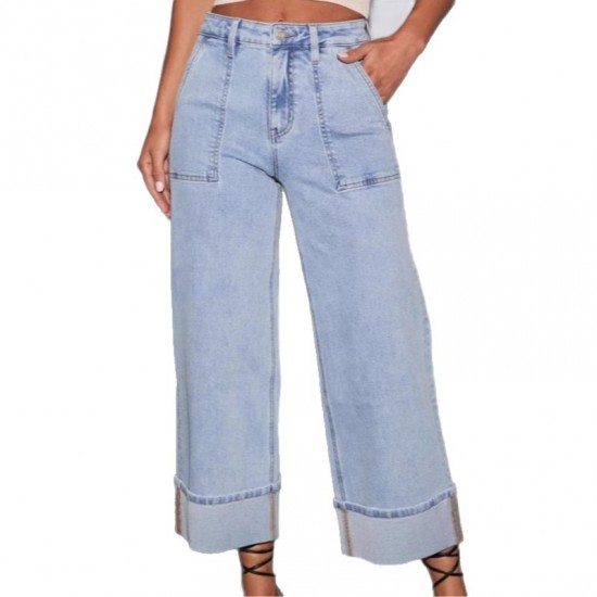 New Stretch Trousers Washed High Waisted Jeans Fashionable Casual and Versatile Wide Leg Jeans for Women