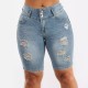 New European and American cross border high waisted ripped denim shorts for women stretchy slim fitting hip lifting cropped pants in stock