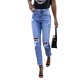 Spring Amazon Factory Shop European and American Stretch Ripped Women's Straight Leg Skinny Hip Lifting Fashion Jeans