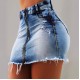 High waistedsummer new cross border zippered denim miniskirt for women stretch fitting ripped hip skirt