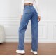 New cross border European and American high waisted washed women's jeans Amazon's fashionable and versatile long straight leg pants.