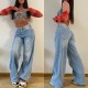 New European and American cross border retro American style long wide leg pants hot girl loose jeans high waist straight leg pants