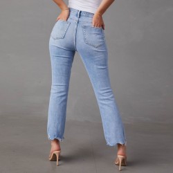  European and American new cross border foreign trade stretch straight leg jeans for women stylish commuter friendly ripped washed trousers