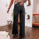 European and American Cross Border Amazon SpringNew Dark Blue High Waisted Wide Leg Jeans for Women Fashionable Retro Straight Leg Pants