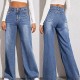  European and American Foreign Trade Hot Style Washed Cat Whisker Monkey Craft Loose High Waisted Wide Leg Jeans for Women