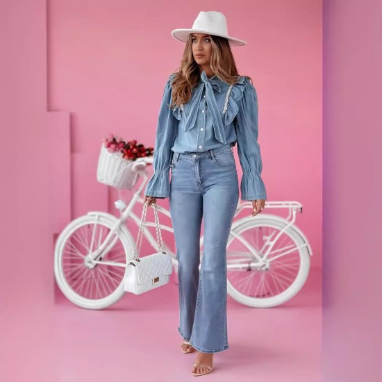 Amazon Cross Border European and AmericanSpring/Summer New Flared Jeans for Women Stylish and Elegant Commuter Casual Pants