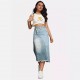 New Spring/Summer New Cross Border American Retro Denim Skirt for Women Fashionable Slit Spliced ​​Midi A Line Skirt