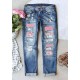 Factory direct sales in stock 5. New Spring Women's Ripped Jeans Best Selling Printed Patchwork Casual Pants on AliExpress Amazon