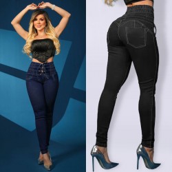 Factory direct cross bordernew strappy slim fit skinny jeans for women high waisted slimming hip lifting trousers in stock